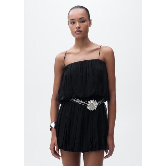 Mango Gathered Balloon Dress - 2 Black - Picture 1 of 4